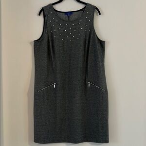 Apt. 9 Women's Charcoal Tweed Pearls Sheath Dress with Slipper Pockets Size XL